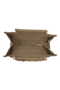Rattan Handle Native Design Jute Tote Bag Brown - Pack of 6