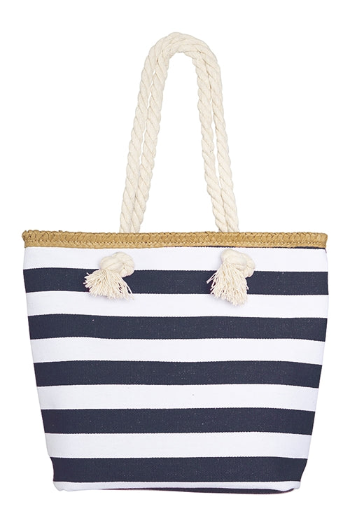 Striped Print Summer Tote Bag Navy - Pack of 6