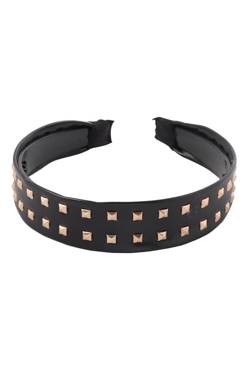 Leather With Stud Fashion Headband Black - Pack of 6