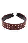 Leather With Stud Fashion Headband Burgundy - Pack of 6