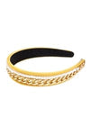Chain Pearl Fashion Head Band Yellow - Pack of 6