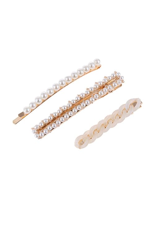 3 Piece Acrylic Pearl Hair Pin - Pack of 6