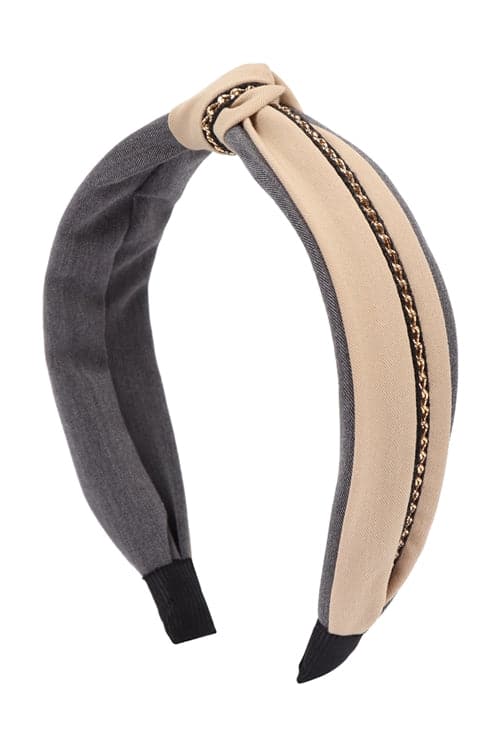 Knot With Chain Accent Headband Beige - Pack of 6