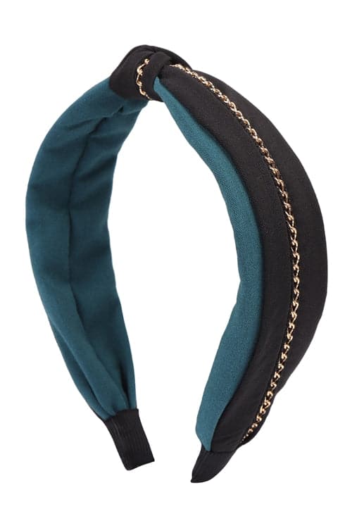 Knot With Chain Accent Headband Black - Pack of 6
