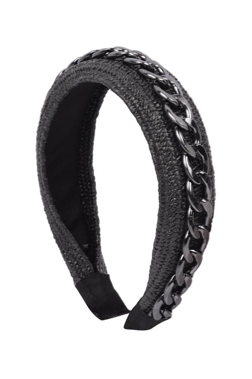 Chain Accent Head Band Black - Pack of 6