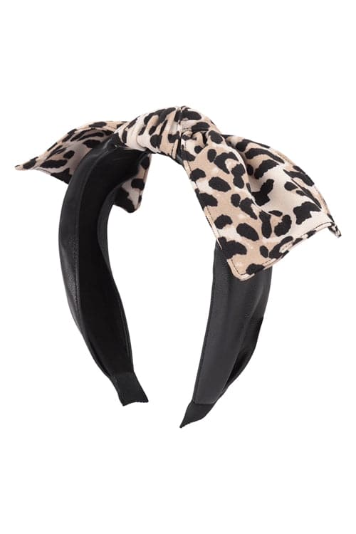 Bow Tie Cheetah Print Fashion Head Band Head Accessories Light Brown - Pack of 6