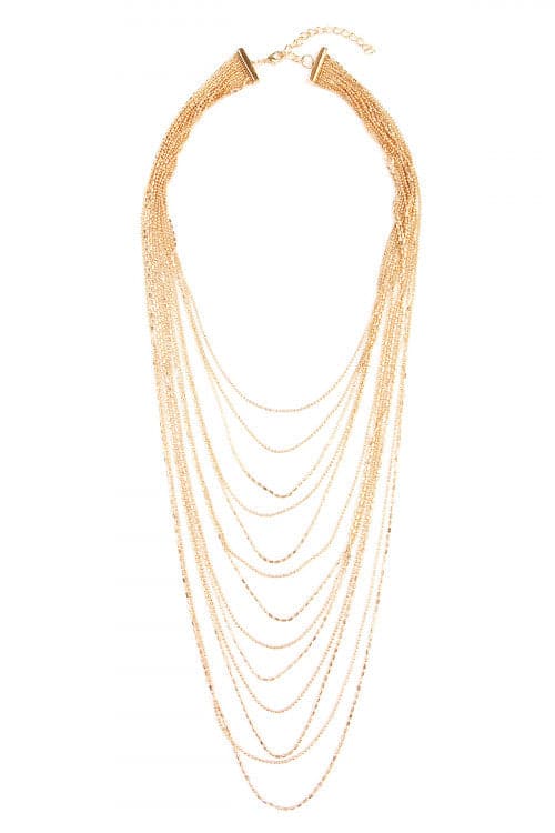13 Line Beaded Layered Statement Necklace Gold - Pack of 6