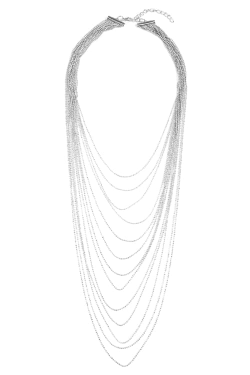 13 Line Beaded Layered Statement Necklace Silver - Pack of 6