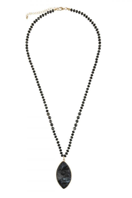 Black Marquise Stone Pendant Necklace - Pack of 6
