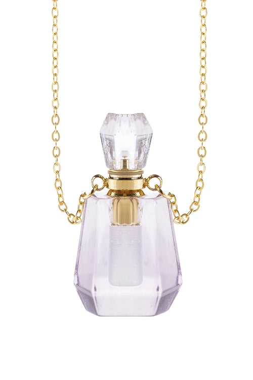 Natural Stone Rounded Crystal Perfume Bottle Necklace With Box Purple - Pack of 6