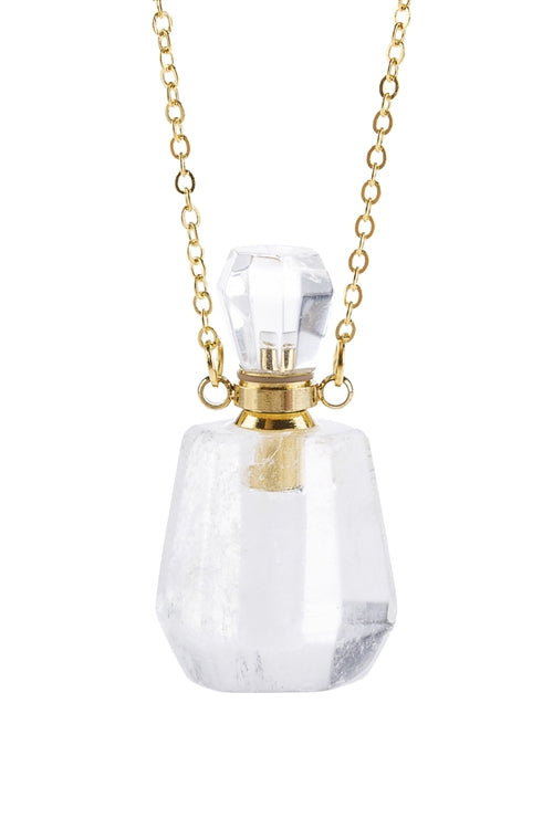 Natural Stone Rounded Crystal Perfume Bottle Necklace With Box White - Pack of 6