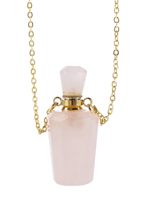 Natural Stone Hexagon Crystal Perfume Bottle Necklace With Box Pink - Pack of 6