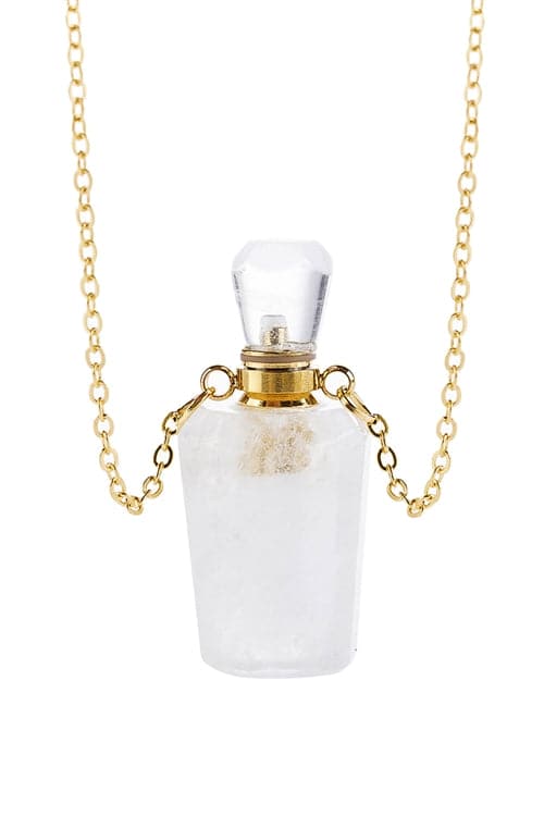 Natural Stone Hexagon Crystal Perfume Bottle Necklace With Box White - Pack of 6