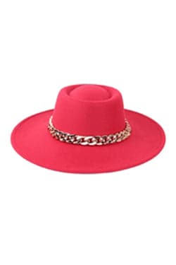 Felt Brim Fashion Hat With Chain Accent Burgundy - Pack of 6