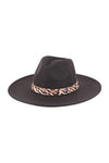 Felt Fashion Brim Hat With Leopard Accent Black - Pack of 6