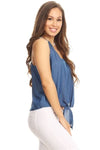 Women Lace-Back Chambray Denim Top Blue White - Pack of 6