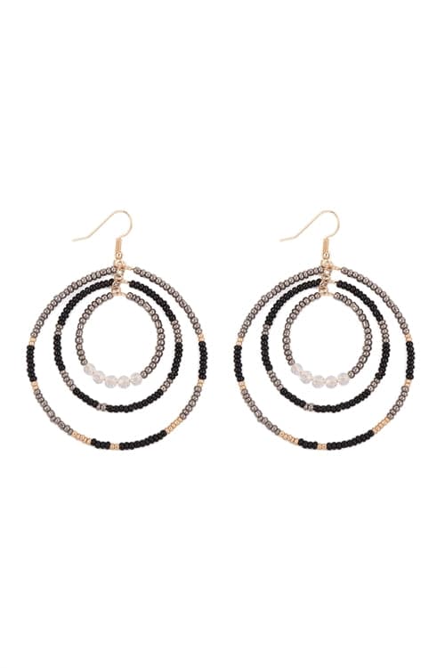 Open Circle Seed Bead Link Hook Earrings Black - Pack of 6