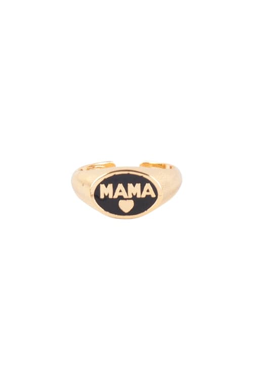 Brass "Mama" With Color Signet Open Ring Gold Black - Pack of 6