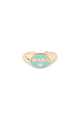 "Mama" Heart Color Signet Open Brass Ring Gold White - Pack of 6