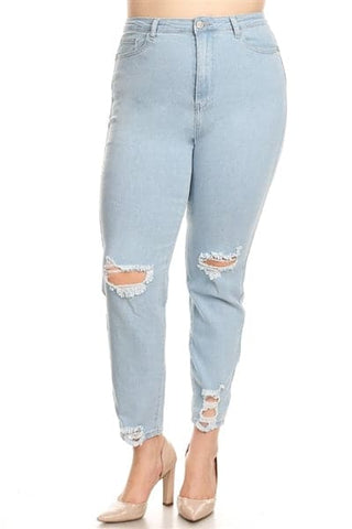 Plus Size Mid-Rise Distressed Denim Jeans - Pack of 6