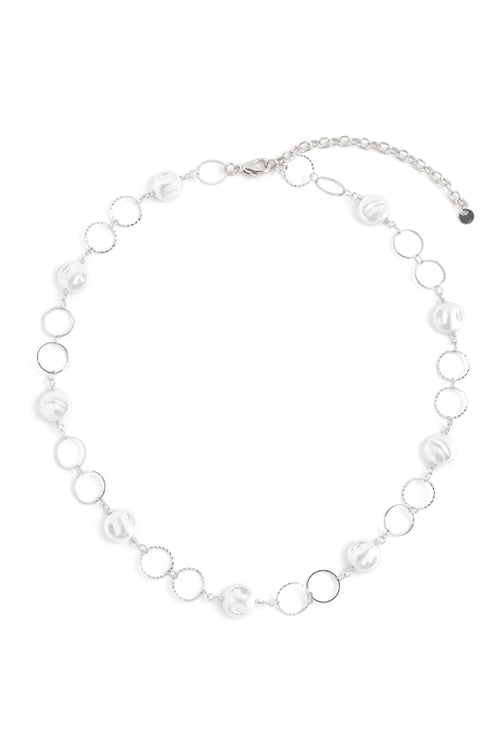 Round Pearl Link Chain Necklace Silver Cream - Pack of 6