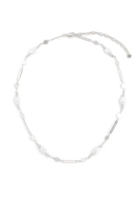Oval Pearl Stationary Chain Necklace Silver Cream - Pack of 6