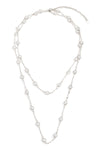 40" Pearl Station Layered Long Necklace Silver Cream - Pack of 6