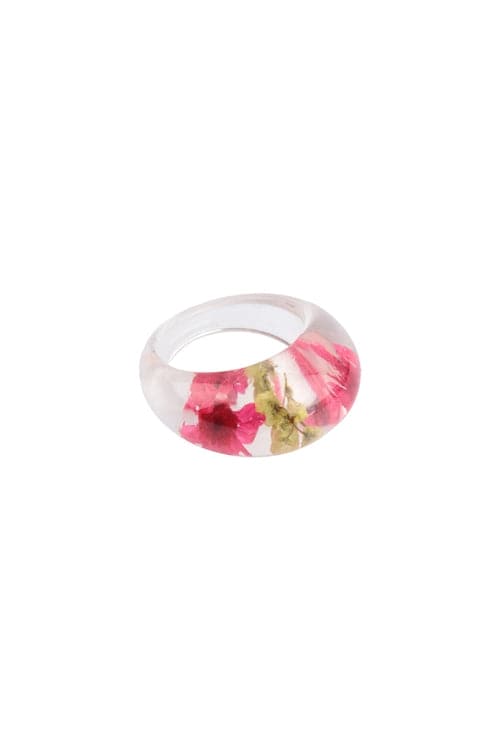 Dry Flower Clear Resin Ring Red - Pack of 6