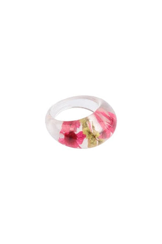 Dry Flower Clear Resin Ring Ivory - Pack of 6