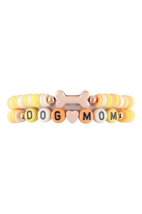 Personalized Dog Mom Rubber Beads Stretch Bracelet Set Yellow - Pack of 6