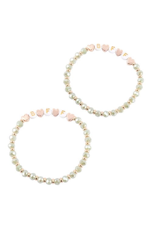 "BFF" Letter Heart Beads Stretch Bracelet Set Mint - Pack of 6