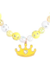Crown Glass Beads Rhinestone With Matching 14" Necklace And 6.25" Bracelet Set Yellow - Pack of 6