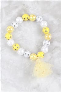 Crown Glass Beads Rhinestone With Matching 14" Necklace And 6.25" Bracelet Set Yellow - Pack of 6