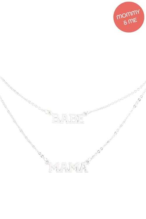 14" "Babe" With 16" "Mama" 2 Set Layered Necklace Silver - Pack of 6