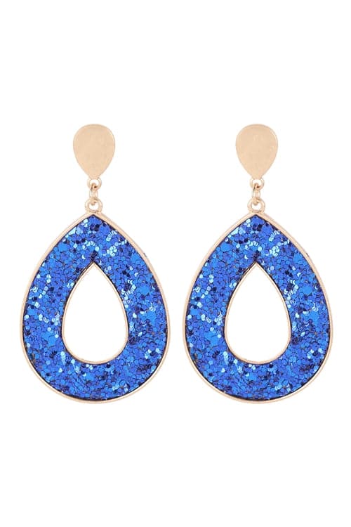 Open Teardrop Glitter Post Earrings Matte Gold Blue - Pack of 6
