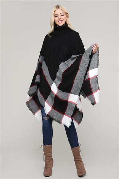 Women Pull Over Color-Blocked Poncho Black - Pack of 6