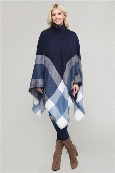 Women Pull Over Color-Blocked Poncho Navy Pack of