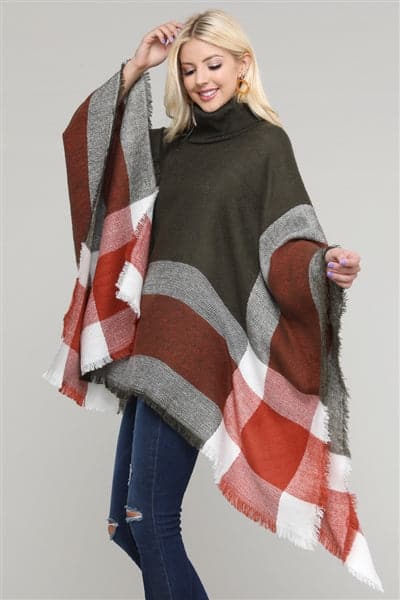 Women Pull Over Color-Blocked Poncho Olive - Pack of 6