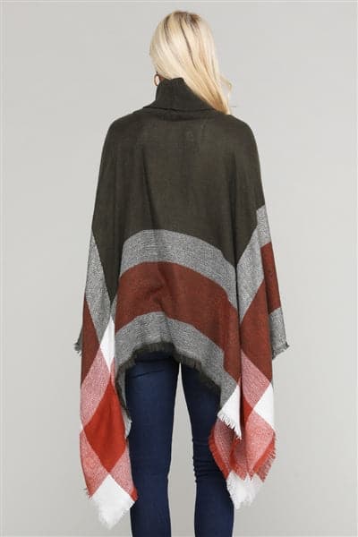 Women Pull Over Color-Blocked Poncho Olive - Pack of 6