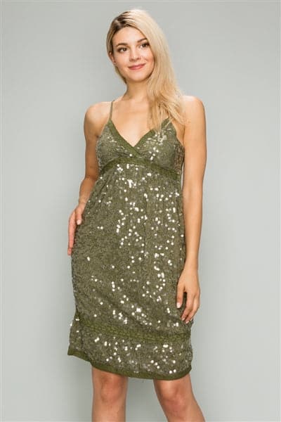 Juniors Silk-Cotton Sequin Dresses Olive - Pack of 6