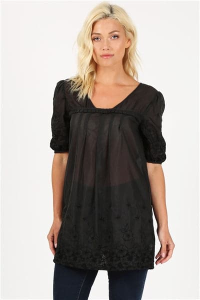 Woven Floral Short Dress Black - Pack of 6