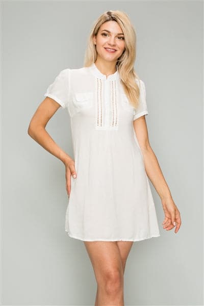 Woven Button Up Short Dress Off Wht - Pack of 6