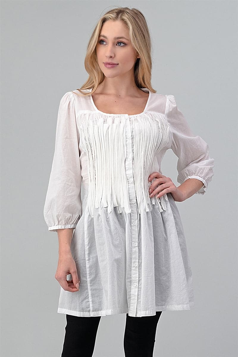 Woven Smocked Button Down Tunic Dress Off White - Pack of 6