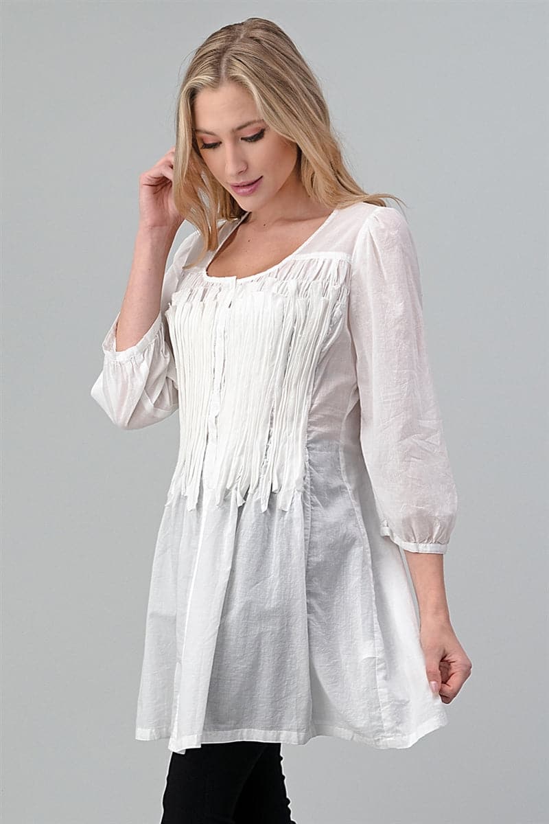 Woven Smocked Button Down Tunic Dress Off White - Pack of 6