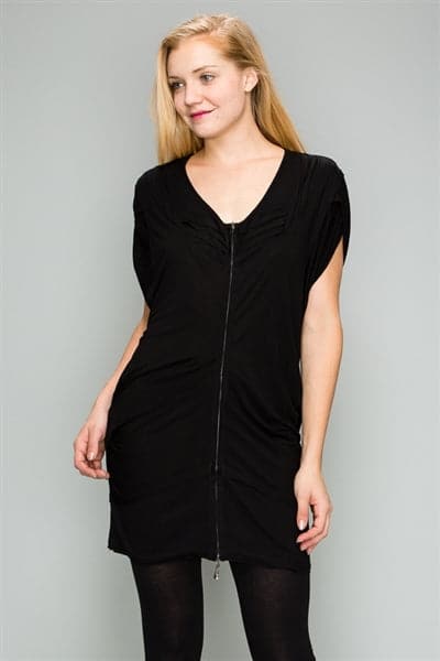 Knit Zipper Front Tunic Dress Black - Pack of 6
