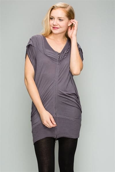 Knit Zipper Front Tunic Dress Charcoal - Pack of 6