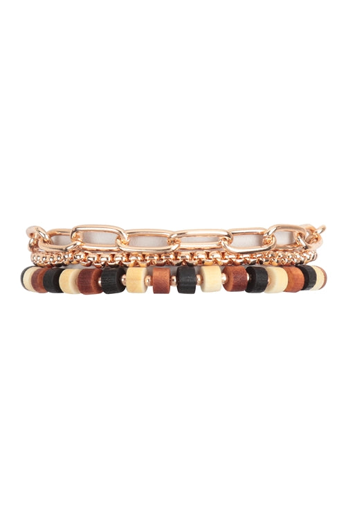 Wood Bead Chain Layered Bracelet Multicolor - Pack of 6