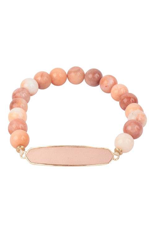 Natural Stone With Leather Accent Bracelet Pink - Pack of 6