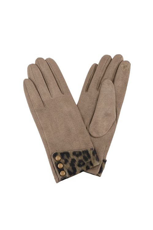 Leopard Print Cuff Gloves Smart Touch Taupe - Pack of 6