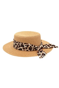 Leopard Band Flat Top Sun Hat Taupe - Pack of 6